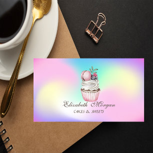 Macaron-Cupcake, Süßigkeiten Bäckerei Holografisch Visitenkarte