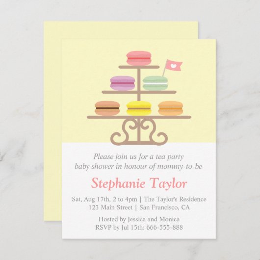 Macaron Dessert, Tea Party Babydusche, Mama zu sei Einladung (Vorne/Hinten)