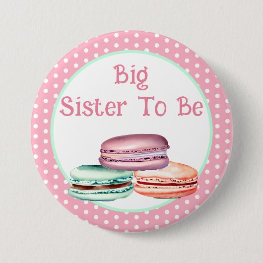 Macaron Girls Babydusche ist eine große Schwester Button (Vorderseite)