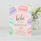 Macaron Glitzer Rosa Babydusche Einladung (Stehend Vorderseite)