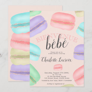 Macaron Glitzer Rosa Babydusche Einladung