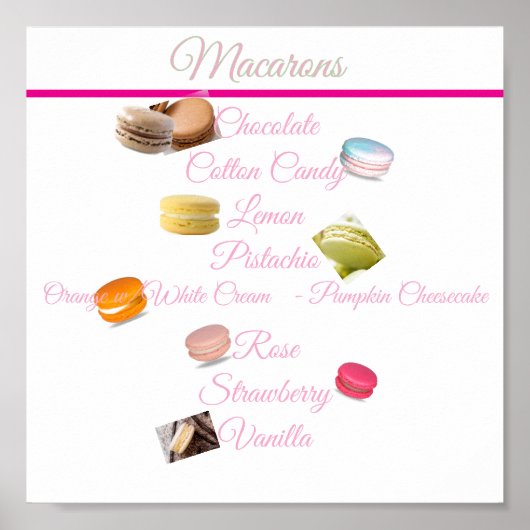 Macaron-Liste Dessert-Tisch Poster (Vorne)