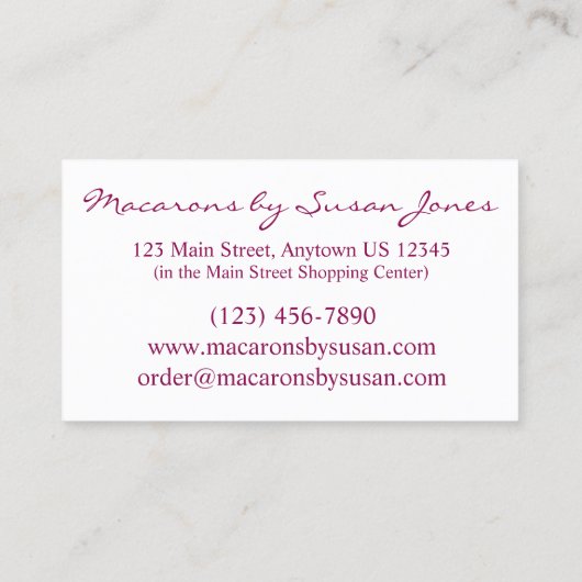 Macaron Macarons französische Bäckerei, gebacken d Visitenkarte (Rückseite)