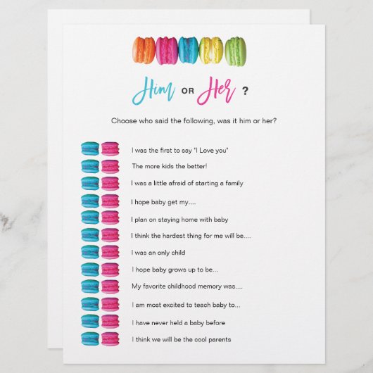 Macaron Tea Ihm oder ihrem Bridal Baby Showspiel (Vorne/Hinten)