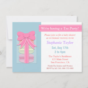 Macaron-Teeparty-Baby-Shower, Blau und Rosa Einladung