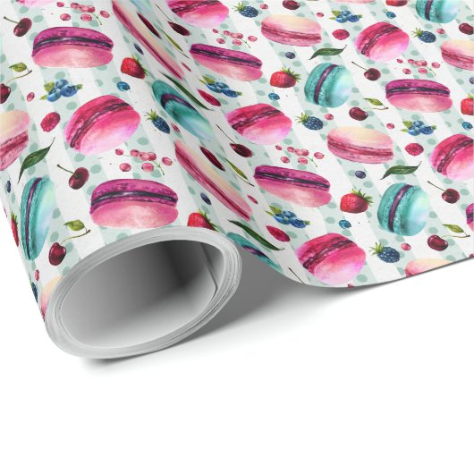 Macarons Französisch Konditorei mit Berries und Po Geschenkpapier (Rolleneckpunkt)