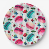 Macarons Französisch Konditorei mit Berries und Po Pappteller (Vorderseite)