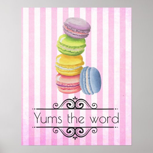 Macarons Französisches Dessert in Pastel Watercolo Poster (Vorne)