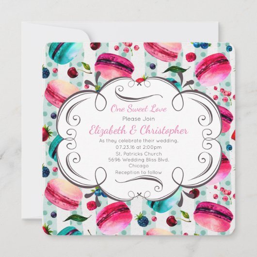 Macarons Französisches Dessert in Wasserfarben Hoc Einladung (Vorderseite)