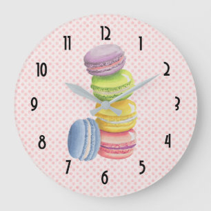 Macarons French Dessert Pastel Wasserfarben Große Wanduhr
