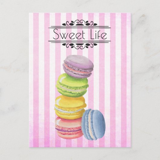 Macarons French Pastry Pastell Watercolor Postkarte (Vorderseite)