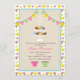 Macarons Geburtstags-Tee-Party Einladung