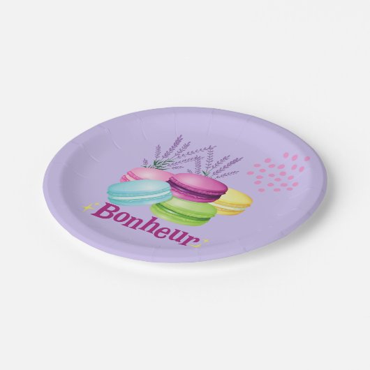 Macarons Glück Bonheur Pappteller (Schrägansicht)