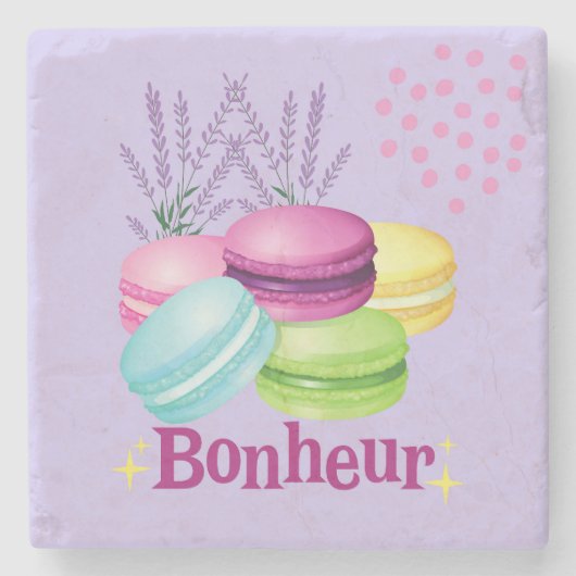 Macarons Glück Bonheur Steinuntersetzer (Vorderseite)