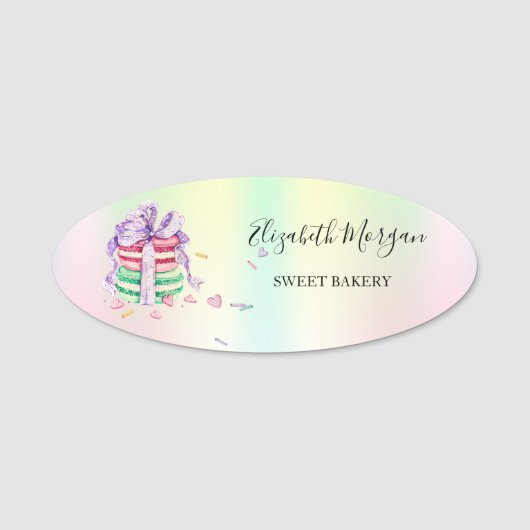 Macarons Holographic Süßigkeiten Bäckerei Namensschild (Vorderseite)