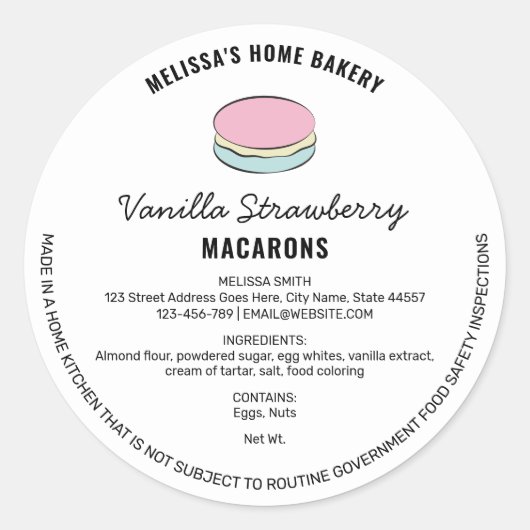 Macarons Hütte-Label mit Inhaltsstoffen Runder Aufkleber (Vorderseite)