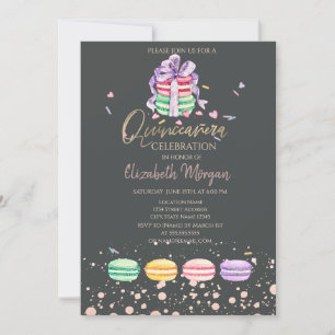Macarons Konfetti-Punkte Quinceañera Einladung
