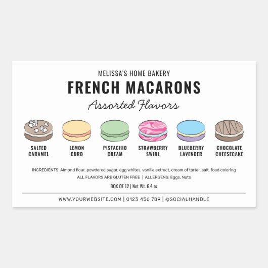 Macarons-Label für Aromen mit benutzerdefinierten Rechteckiger Aufkleber (Vorderseite)