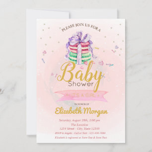 Macarons, Sterne - Es ist ein Mädchen - Babyparty Einladung