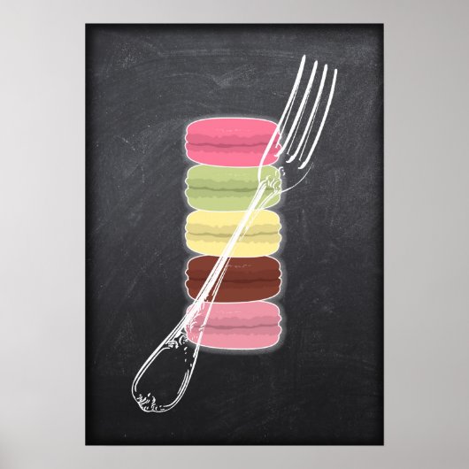MACARONS & stilvolle FORKS auf Kalkboard Poster (Vorne)