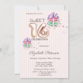 Macarons Stripes Rose Gold Sweet 16 Einladung (Vorderseite)