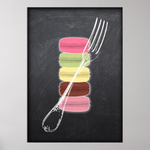 MACARONS & stylish FORKS on chalkboard Poster