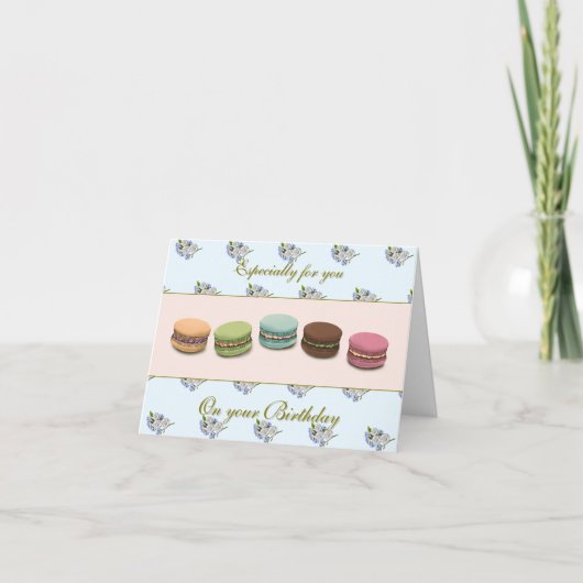 Macarons und Blume Elegante Geburtstagskarte Karte (Vorderseite)