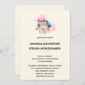 Macarons und Blume Wasserfarbenhochzeit Einladung (Vorne/Hinten)