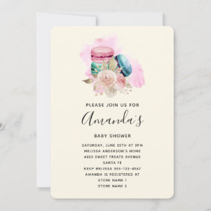 Macarons und Blumen Aquarell-Baby-Baby-Shower Einladung