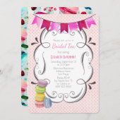 Macarons und Pink Polka Dots Bridal Tee Einladung (Vorne/Hinten)