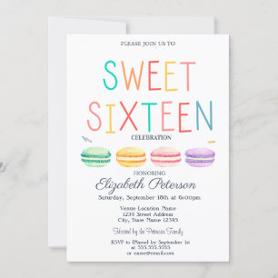 Macarons Wasserfarbe Gestreift Farbige Sweet 16 Einladung