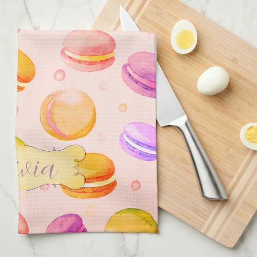 Macarons Wasserfarbmuster Personalisiert Geschirrtuch (Viertel Falte)