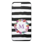 Macarons Wreath Monogram Schwarz-weiße Streifen Case-Mate iPhone Hülle (Rückseite)