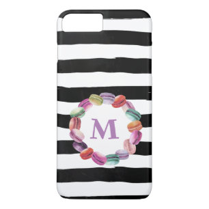 Macarons Wreath Monogram Schwarz-weiße Streifen Case-Mate iPhone Hülle
