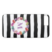 Macarons Wreath Monogram Schwarz-weiße Streifen Case-Mate iPhone Hülle (Rückseite (Horizontal))