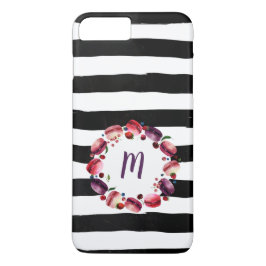 Macarons Wreath Monogram Schwarz-weiße Streifen Case-Mate iPhone Hülle