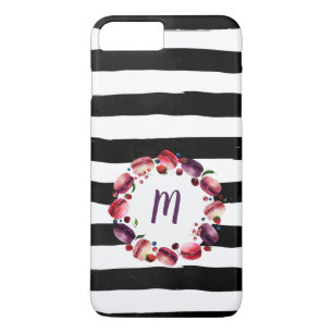 Macarons Wreath Monogram Schwarz-weiße Streifen Case-Mate iPhone Hülle