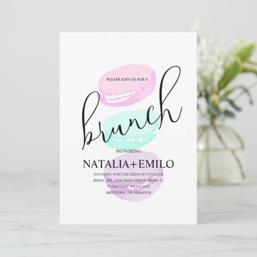 Macaroon Cookies Bunch Pastel Brautparty Brunch Einladung (Stehend Vorderseite)