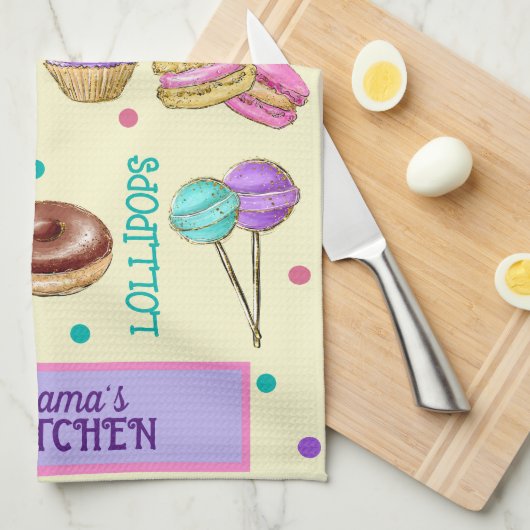 Macaroons Cupcakes Lollipops und Donuts Küche Geschirrtuch (Viertel Falte)