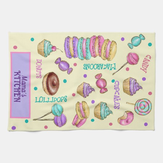Macaroons Cupcakes Lollipops und Donuts Küche Geschirrtuch (Horizontal)
