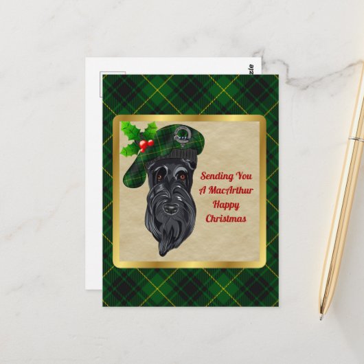 MacArthur Clan Abzeichen & Tartan Weihnachtspostka Postkarte (Vorderseite/Rückseite Beispiel)