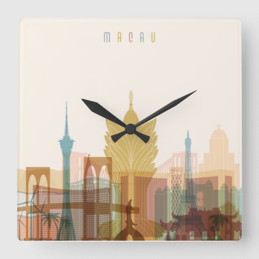 Macau, China | City Skyline Quadratische Wanduhr (Vorderseite)