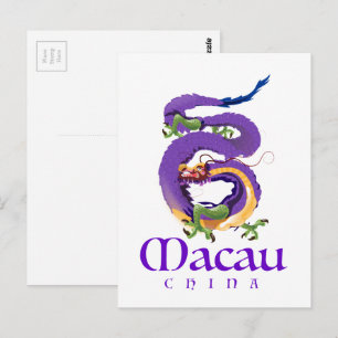 Macau China Drache Reiseplakat. Postkarte