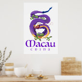 Macau China Dragon Reiseplakat. Poster (Küche)