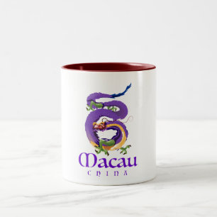 Macau China Dragon Reiseplakat. Zweifarbige Tasse