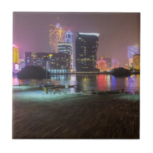 Macau China Skyline Panorama in der Nacht Geschenk Fliese
