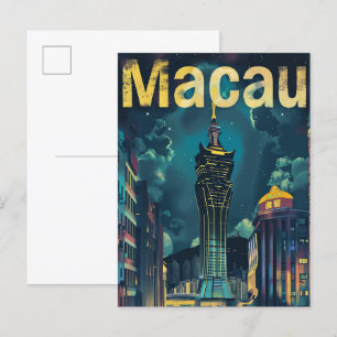 Macau City China Vintag Retro Travel Illustration Postkarte