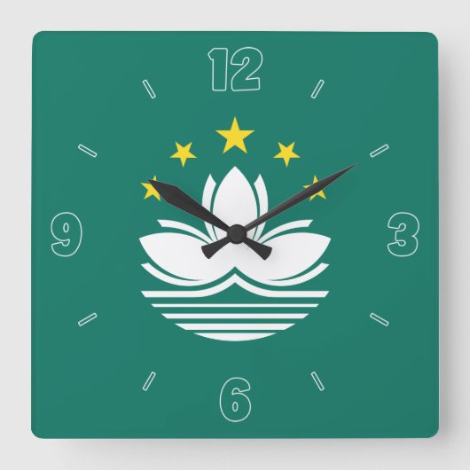 Macau Flag Green Yellow White Numbers Patriotic Quadratische Wanduhr (Vorderseite)