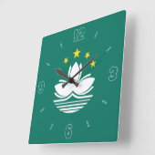 Macau Flag Green Yellow White Numbers Patriotic Quadratische Wanduhr (Winkel)