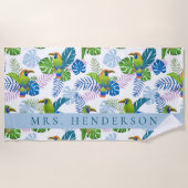 Macau und Palm Blätter Tropisch Personalisiert Strandtuch (Vorderseite)